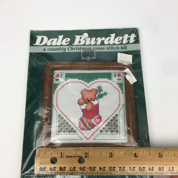 Vtg 1987 Dale Burdett Country Christmas Cross Stitch Kit Teddy Bear in Stocking - Picture 3 of 9